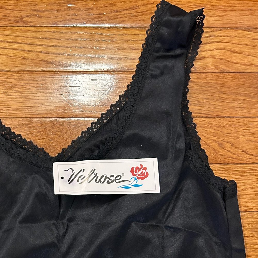 VELROSE Womens Black Nylon Camisole with Lace Trim NWT